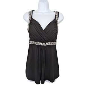 White House Black Market Greek Goddess Inspired Black Top With White Embroidery